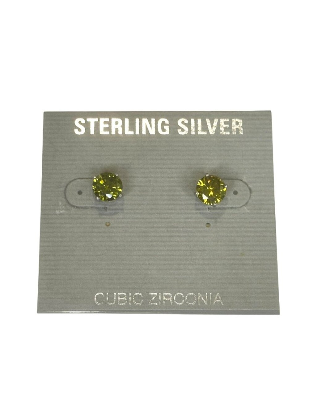 Sterling Silver Stud Earrings With Yellow-Green Cubic Zirconia